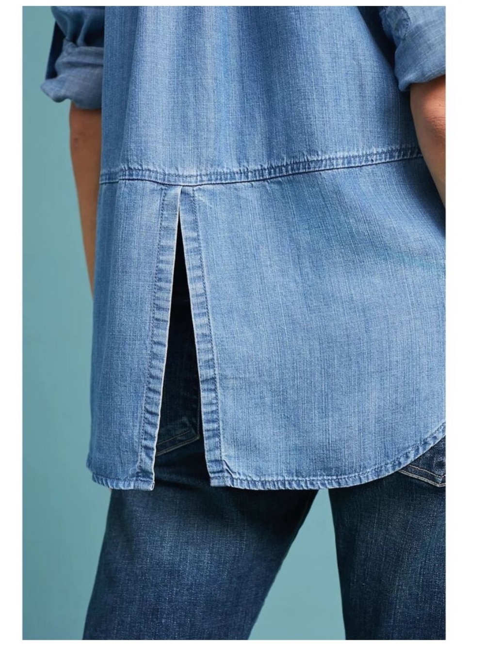 Anthropologie Cloth & Stone Split-Back Chambray Buttondown Shirt, M - Picture 3 of 13
